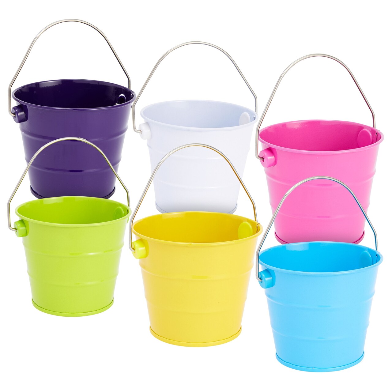Juvale 6 Pack Mini Buckets with Handles for Kids, Small Metal Buckets for Classroom, Party Favors or Creative Crafts DIY Projects, Mini Pails, Tin Cans for Crafts (6 Colors, 3.25 x 2.75 in)